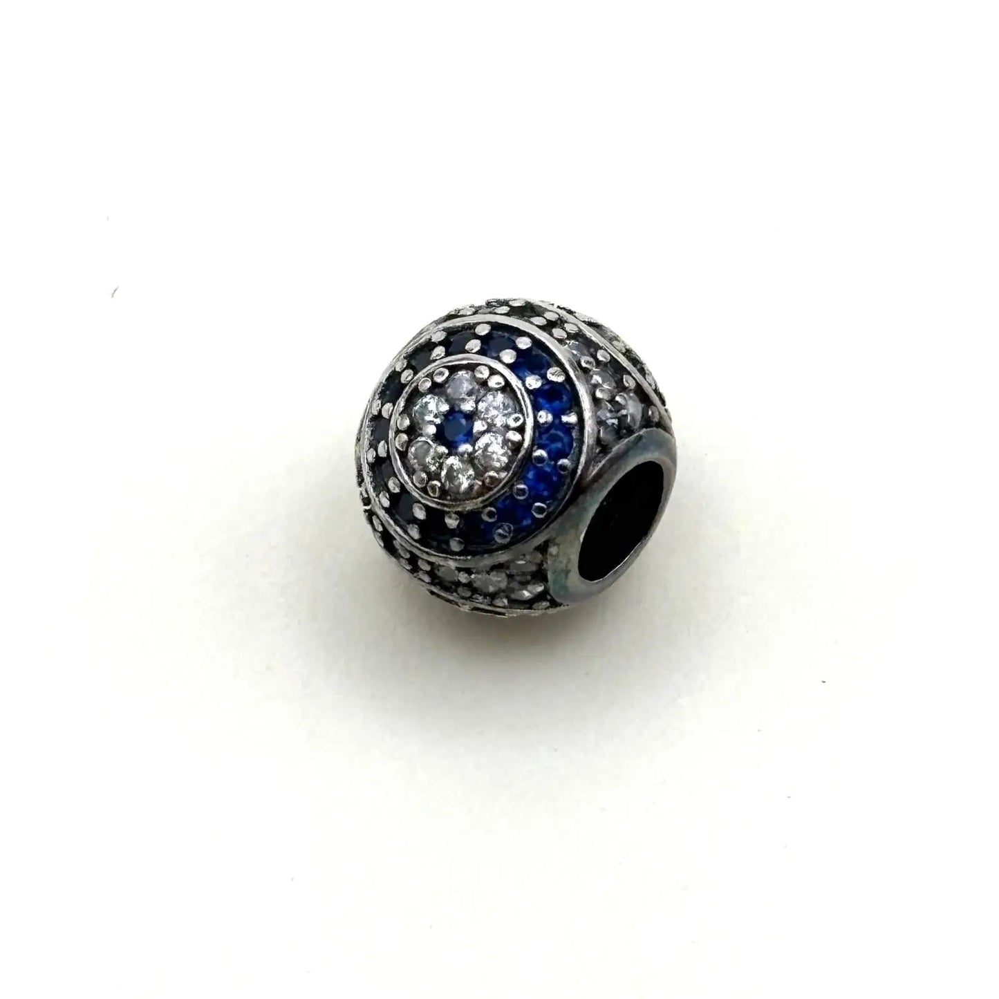 Charms Pand'OR en forme de sphère étoile et cercle et motifs bleus en argent sterling