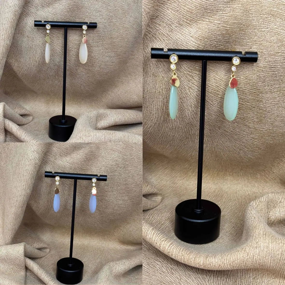 Boucles d'oreilles dorées | Motif goutte d'eau différents couleurs | Acier inoxydable