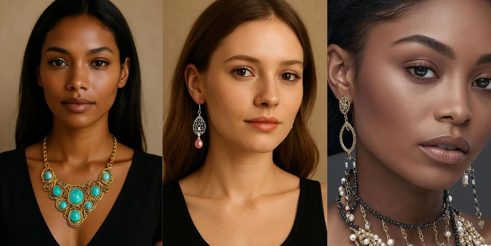 Trois femmes avec trois couleurs de peau et les bijoux qui leurs va le mieux Image