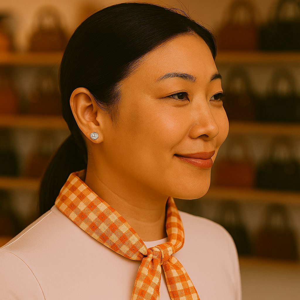Une femme asiatique avec des boucles d'oreilles brillants Image