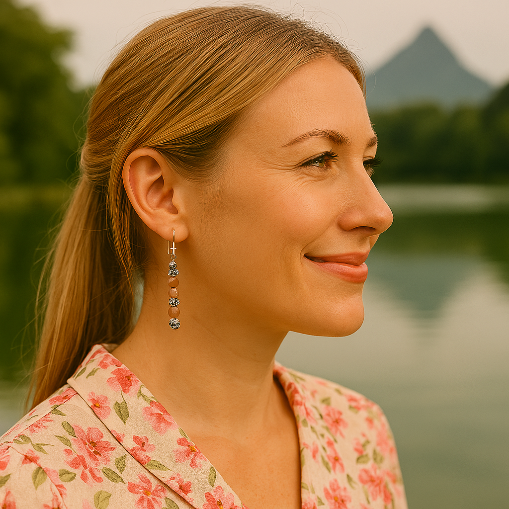 Femme blonde portant des boucles d'oreilles artisanales Image