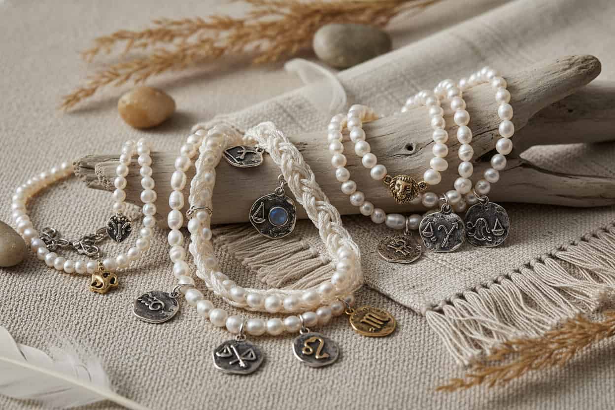 Ensemble de bracelet en perles avec des signes du zodiaque dessus Image