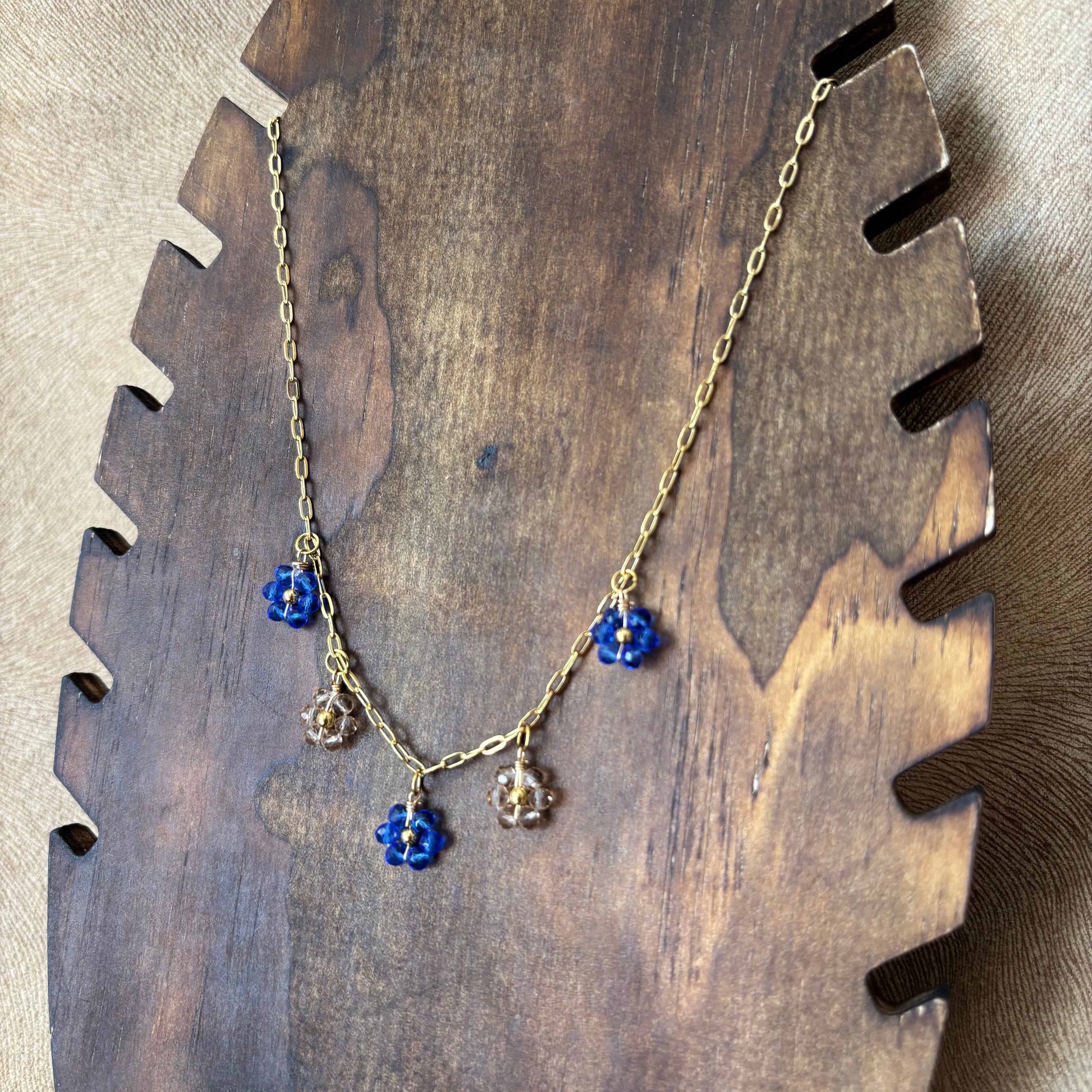 Collier fantaisie |Breloques de fleurs colorées bleu | Acier inoxydable