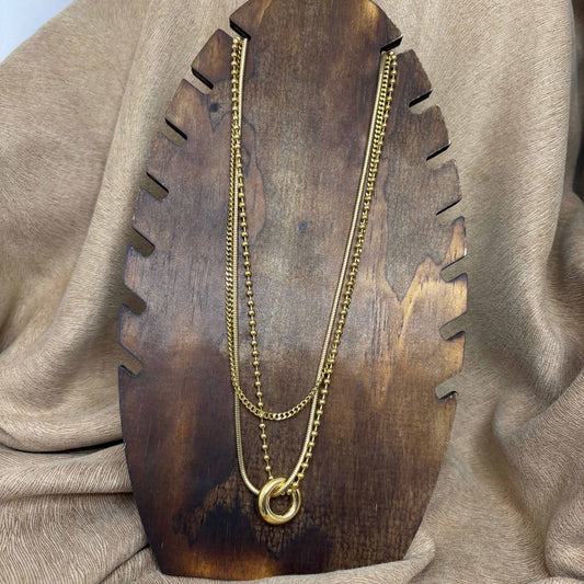 Collier multirang |Sautoir à trois chaînes dorées | Acier inoxydable