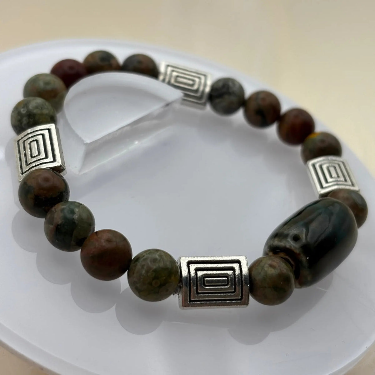 Bracelet en perles d'Unakite monté sur élastique