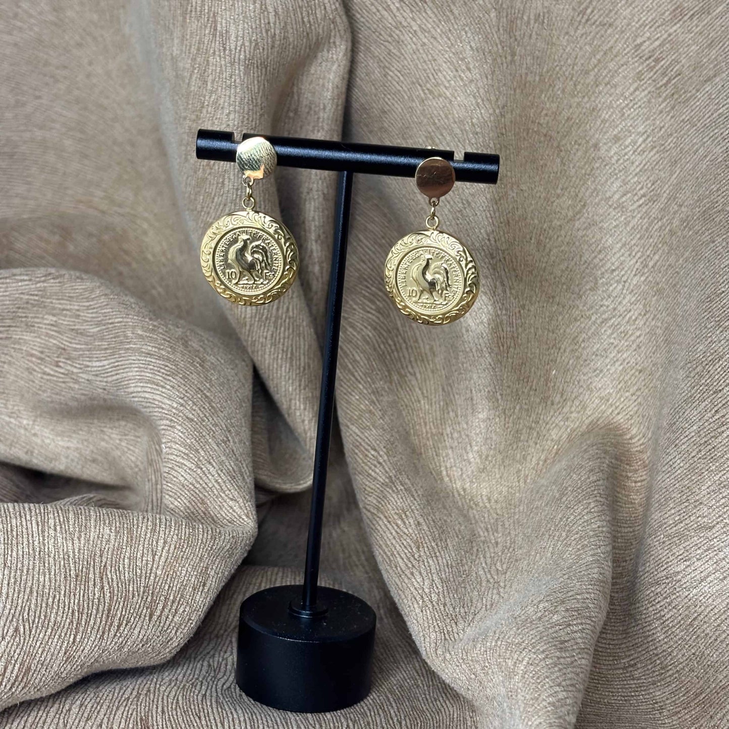 Boucles d'oreilles pendentif | motif le coq | Acier inoxydable