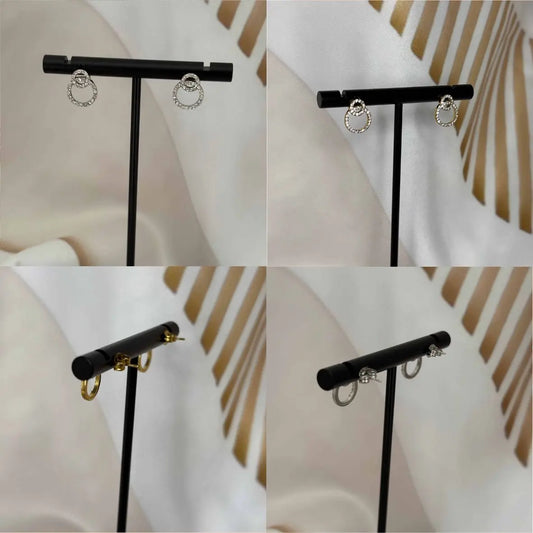 Boucles d'oreilles | Petits anneaux avec strass argenté ou doré |Acier inoxydable