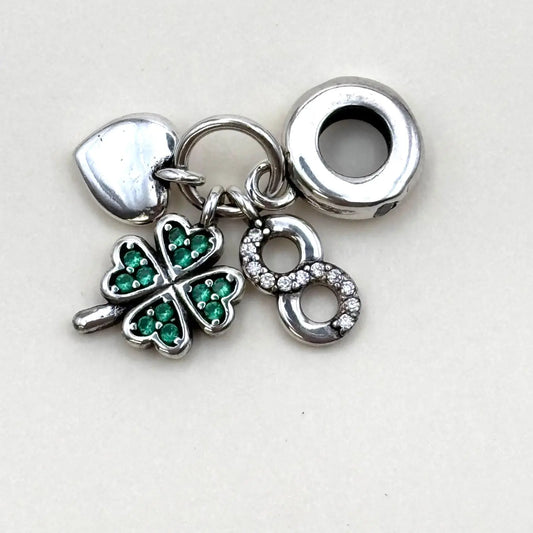Charms Pand'OR avec trois breloques en forme de cœur trèfle et infini en argent Sterling 925 