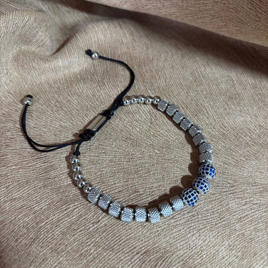 Bracelet homme | Perles en acier et 3 perles bleu acier