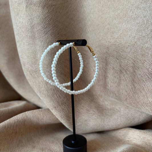 Boucles d'oreilles créoles | En perles acryliques blanches | Acier inoxydable