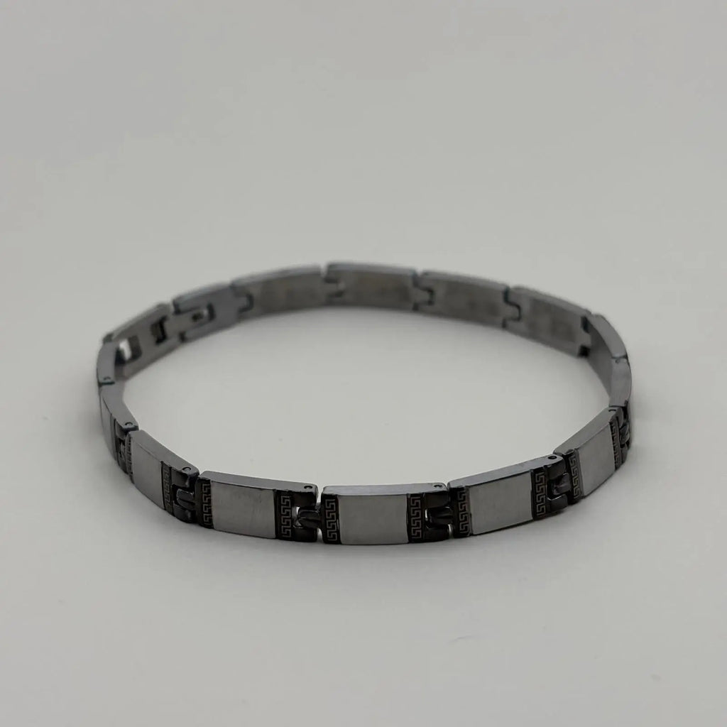 Bracelet homme argenté à mailles en acier inoxydable avec des  maillons carrés alternés