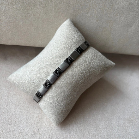 Bracelet homme | Bracelet argenté à mailles acier inoxydable | Maillons carrés alternés