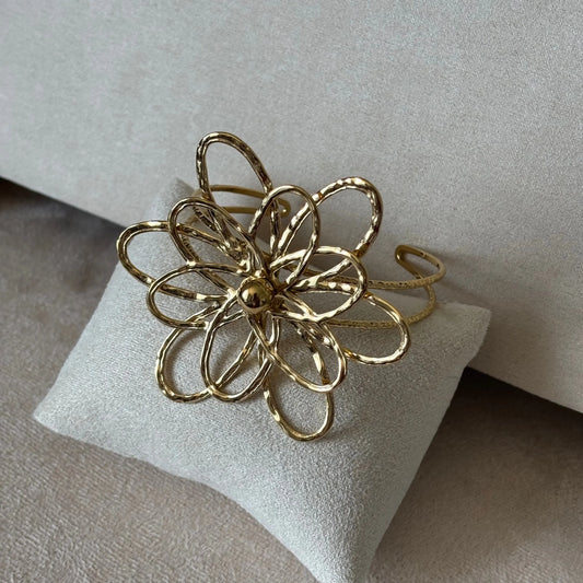 Bracelet doré |Bracelet manchette | Motif fleur dorée | Acier inoxydable