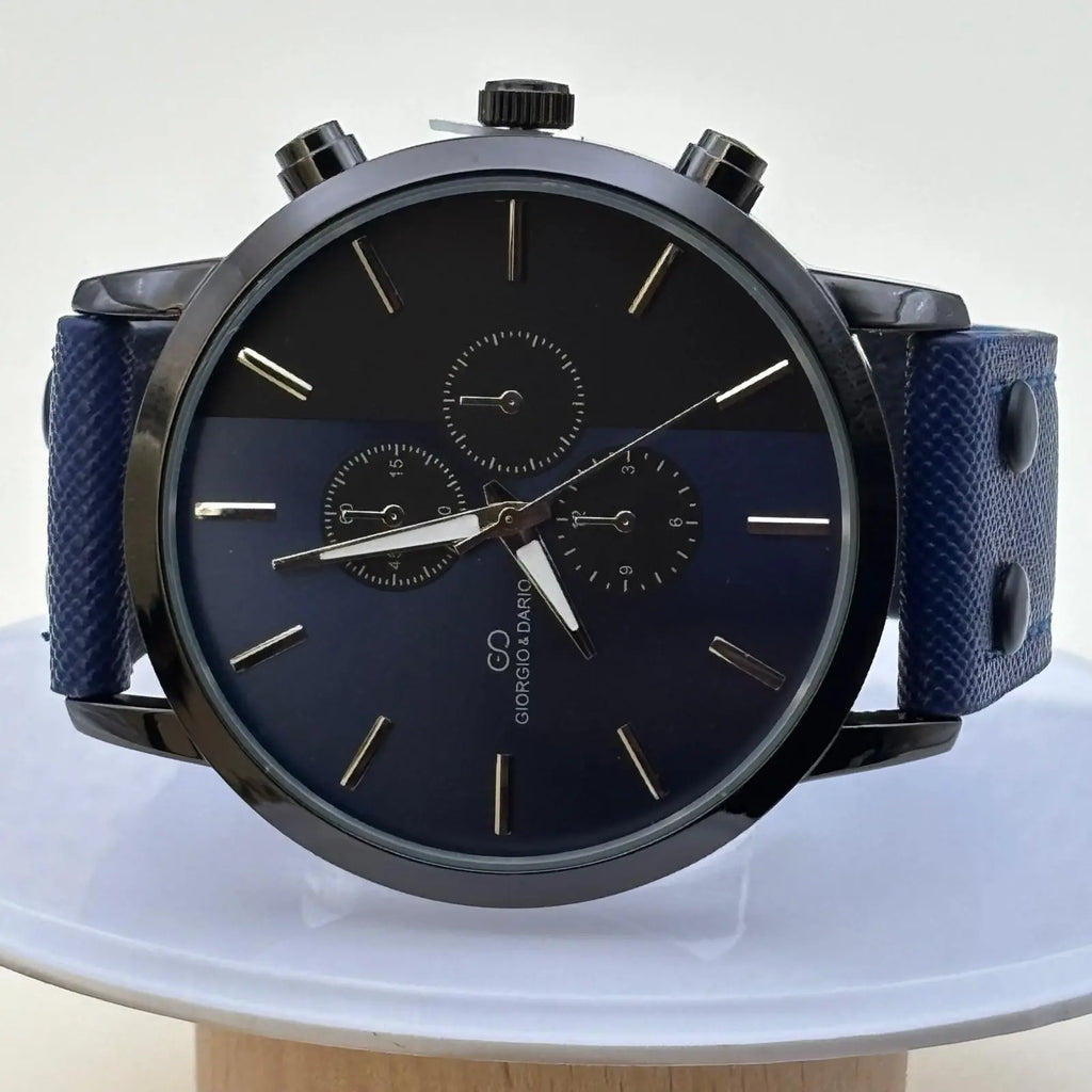Montre homme avec cadran bicolore noir et bleu