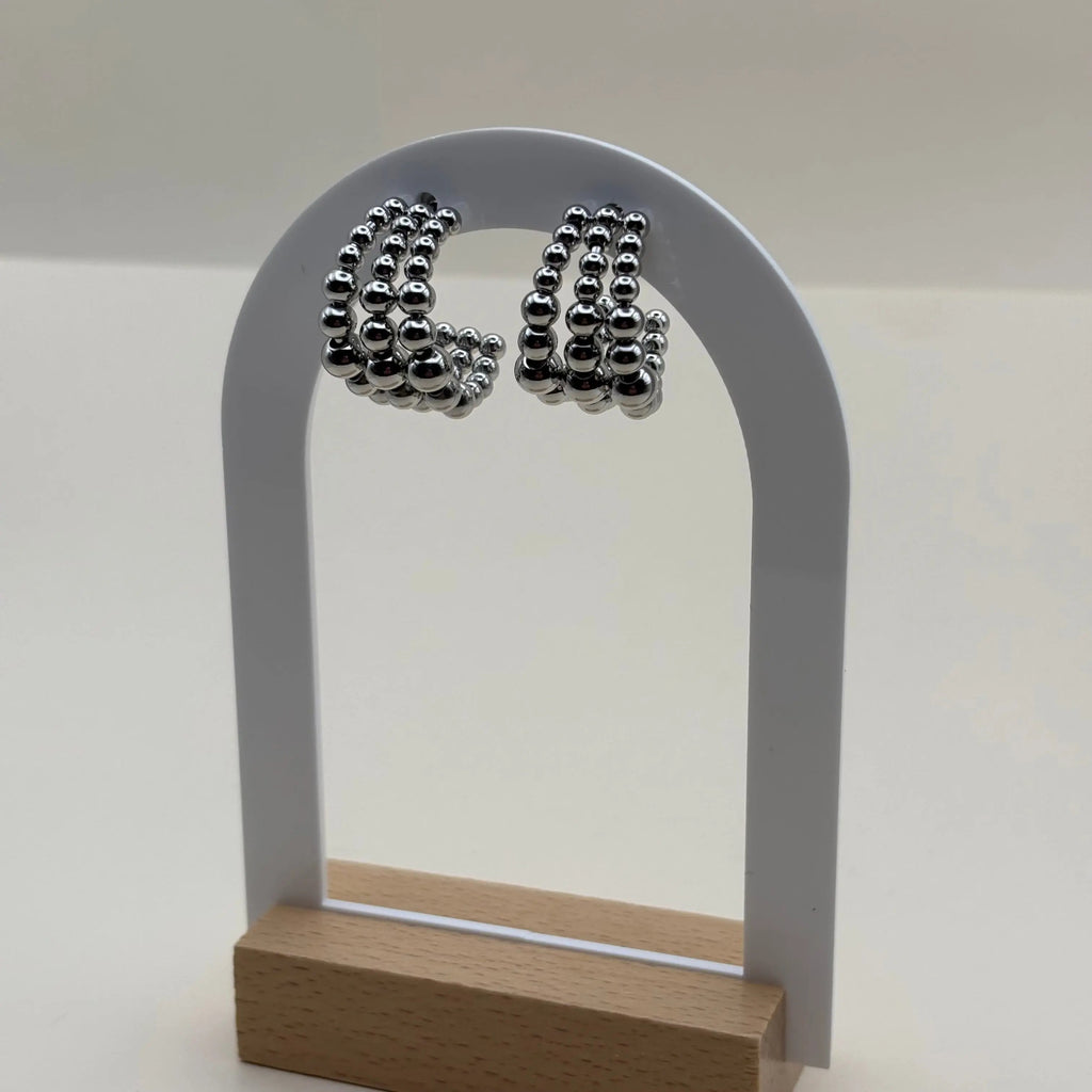 Boucles d'oreilles argentées façon créole un triple rang en perles bijou en acier inoxydable 