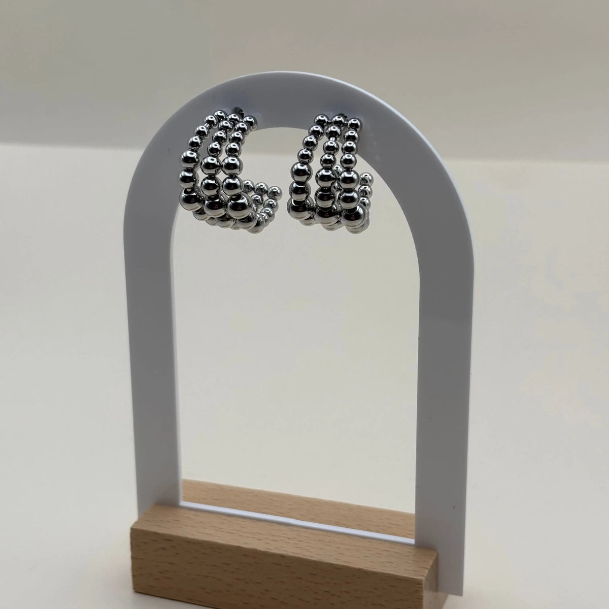 Boucles d'oreilles argentées façon créole un triple rang en perles bijou en acier inoxydable 