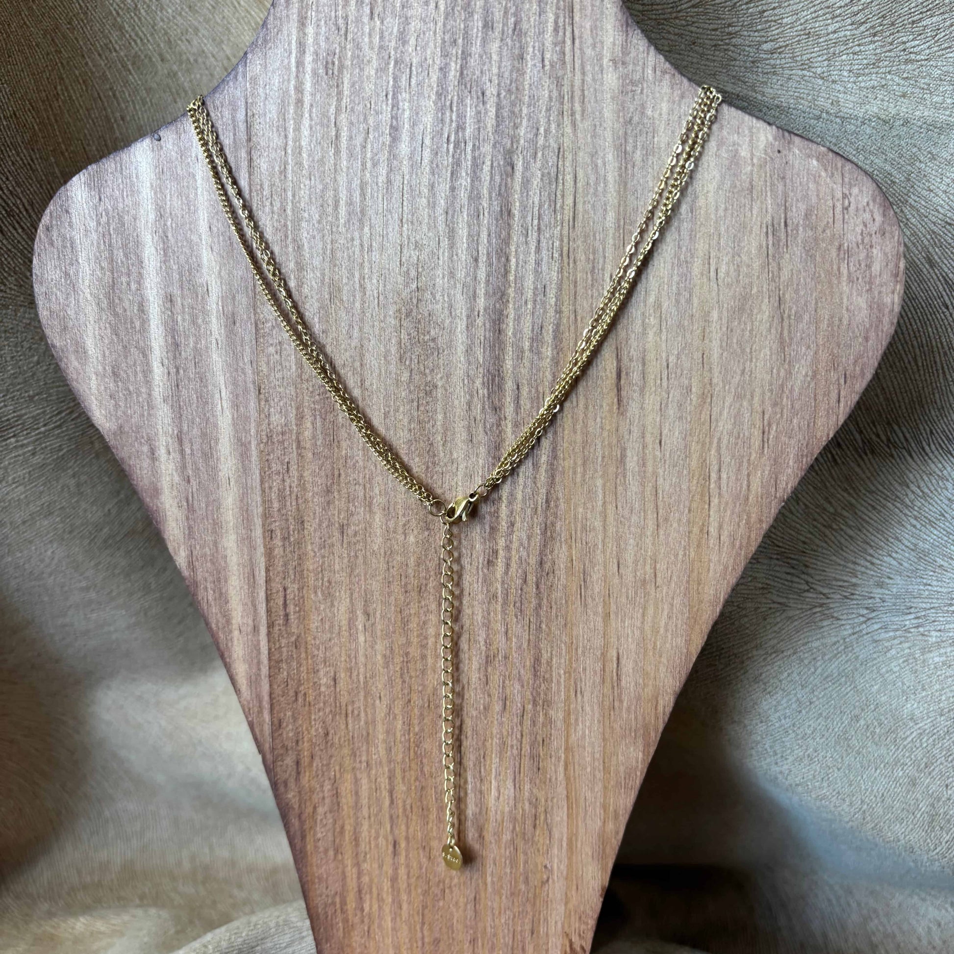Collier multirangs doré |Trois motifs soleil et perles | Acier inoxydable