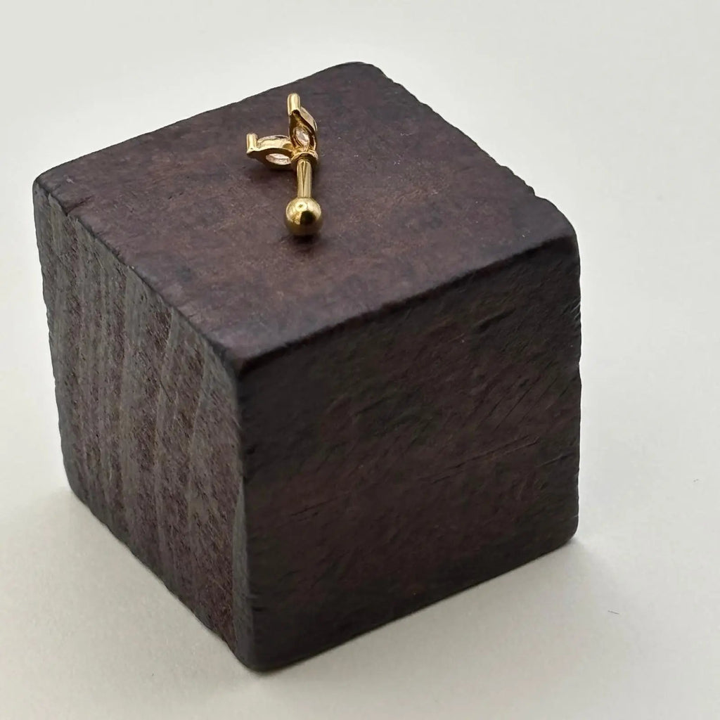 Piercing de couleur dorée en forme de V avec des strass 