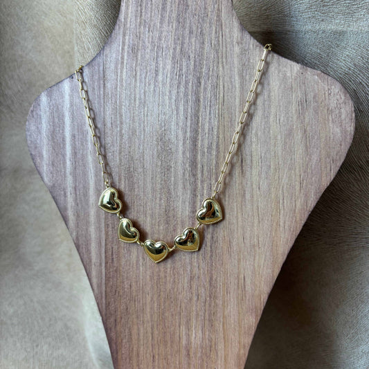 Collier dorés |Cinq coeurs | Acier inoxydable