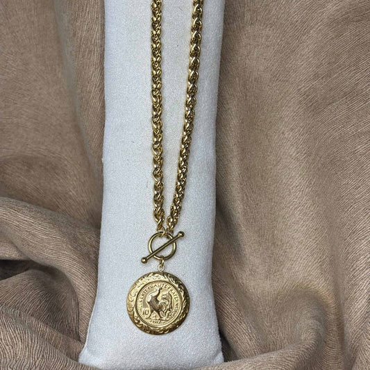 Collier doré |Médaillon coq francais liberté égalité fraternité |Acier inoxydable