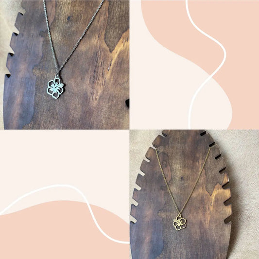 Collier | Sur chainette Fleur d'Hibiscus | or ou argent | Acier inoxydable