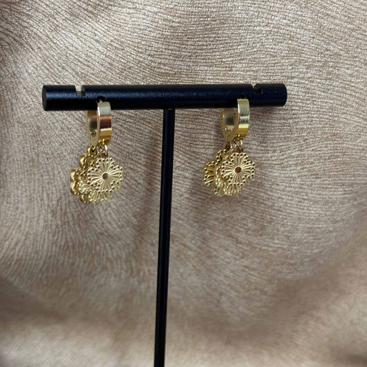 Boucles d'oreilles dorées| Motif fleurs de différentes tailles | Acier inoxydable