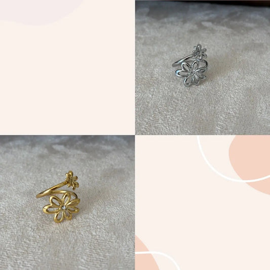 Bague argentée ou dorée motif floral poétique - Prêtes à briller