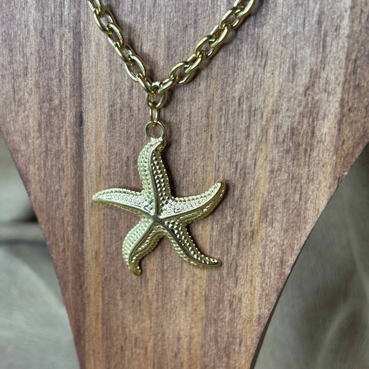 Collier doré | Pendentif en forme d'étoile de mer | Acier inoxydable