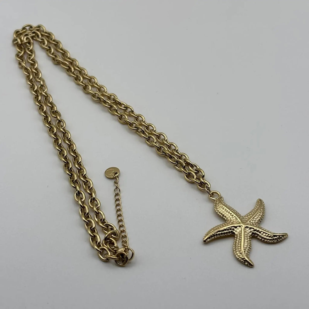 Collier de couleur dorée pendentif en forme d'étoile de mer en acier inoxydable