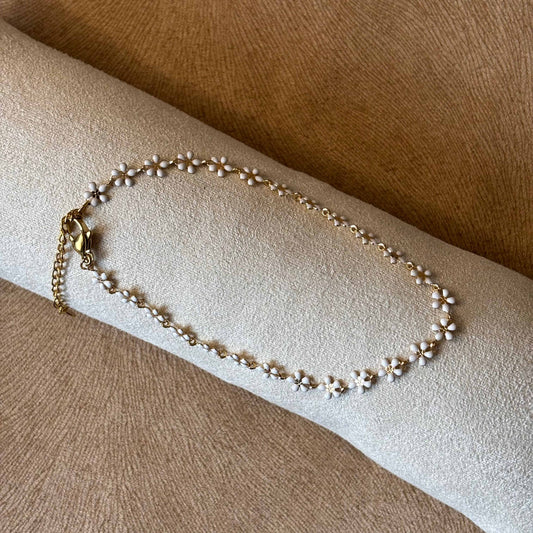 Bracelet de cheville
Fleurs marguerite peint en pointe de céramique blanche
