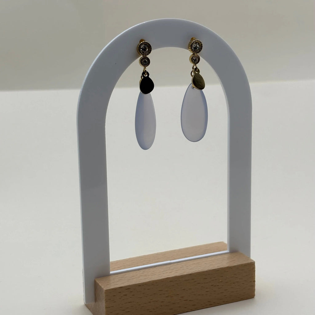 Boucles d'oreilles dorées avec motif goutte d'eau bleu en acier inoxydable 