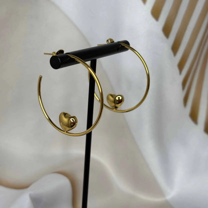 Boucles d'oreilles créoles |Motif en cœur or | Acier inoxydable