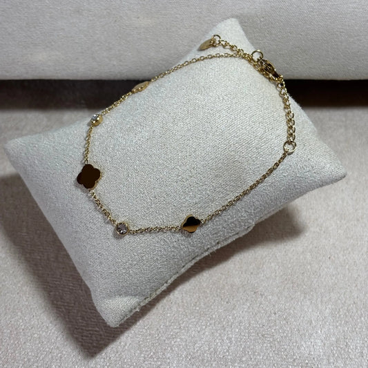Bracelet doré |Breloques trèfles et brillants | Acier inoxydable