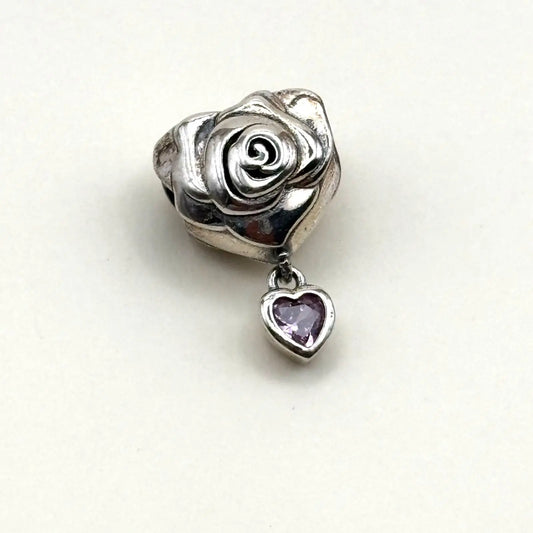 Charms Pand'OR en forme de fleur avec un petit pendentif en forme de cœur en acier inoxydable