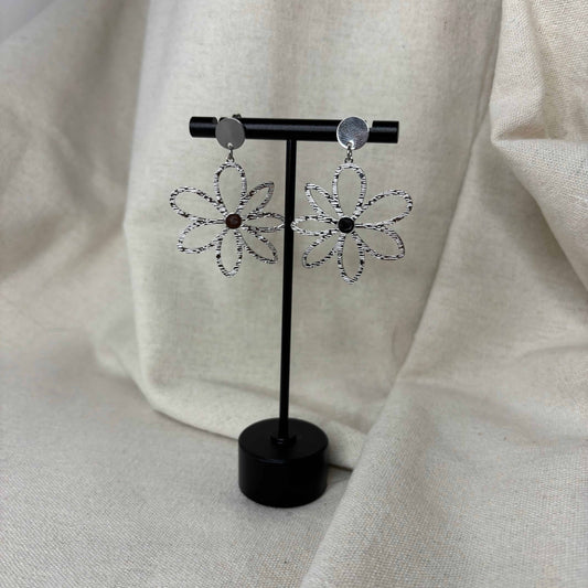 Boucles d'oreilles argentées |Pendentif en forme de fleur argentée | Acier inoxydable