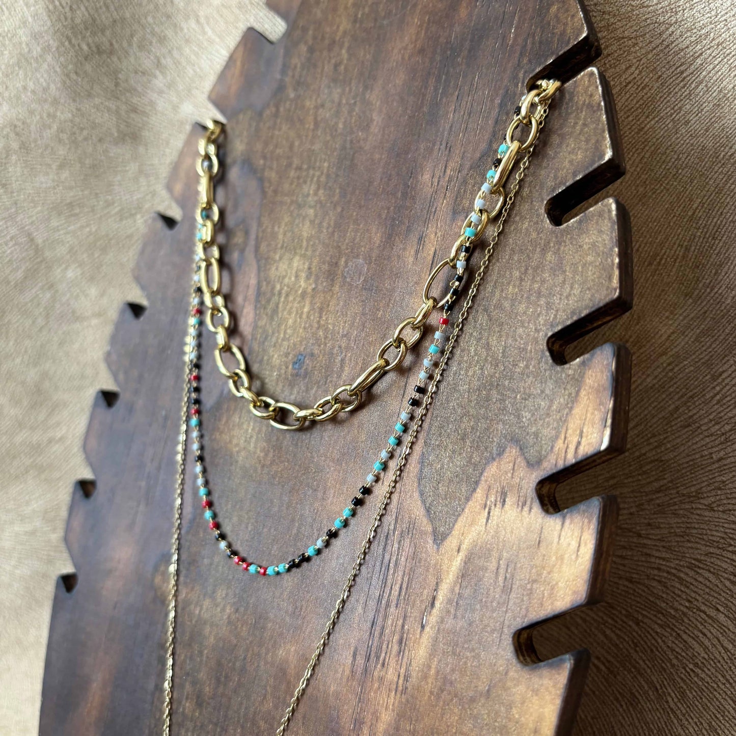 Collier multirang doré | soleil perles colorées chaines |Acier inoxydable