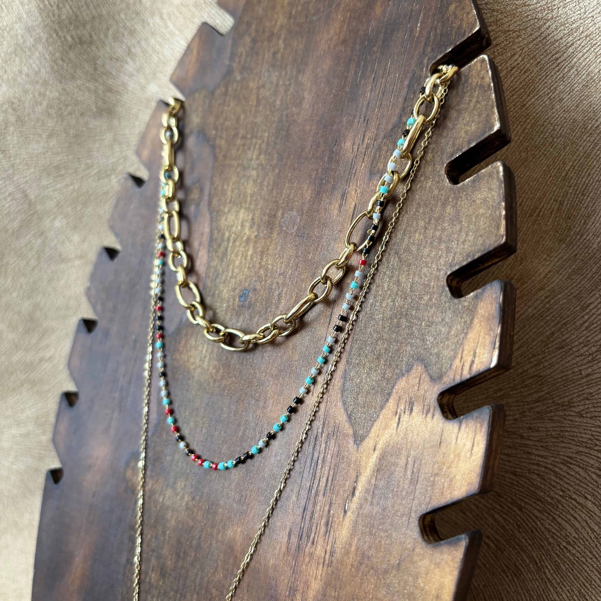 Collier multirang doré | soleil perles colorées chaines |Acier inoxydable