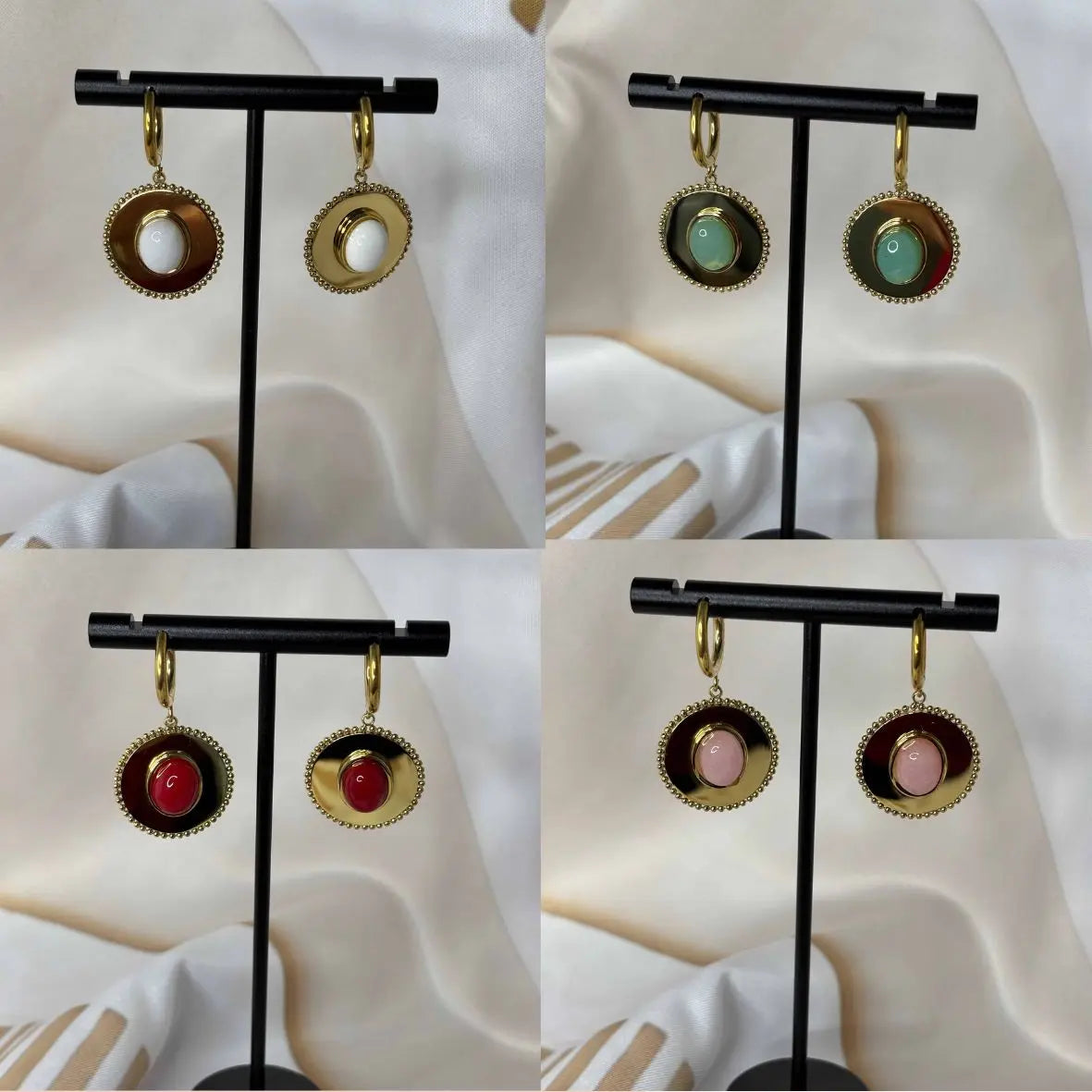 Boucles d'oreilles dorées sur mini créole | Motif centrale coloré | Acier inoxydable