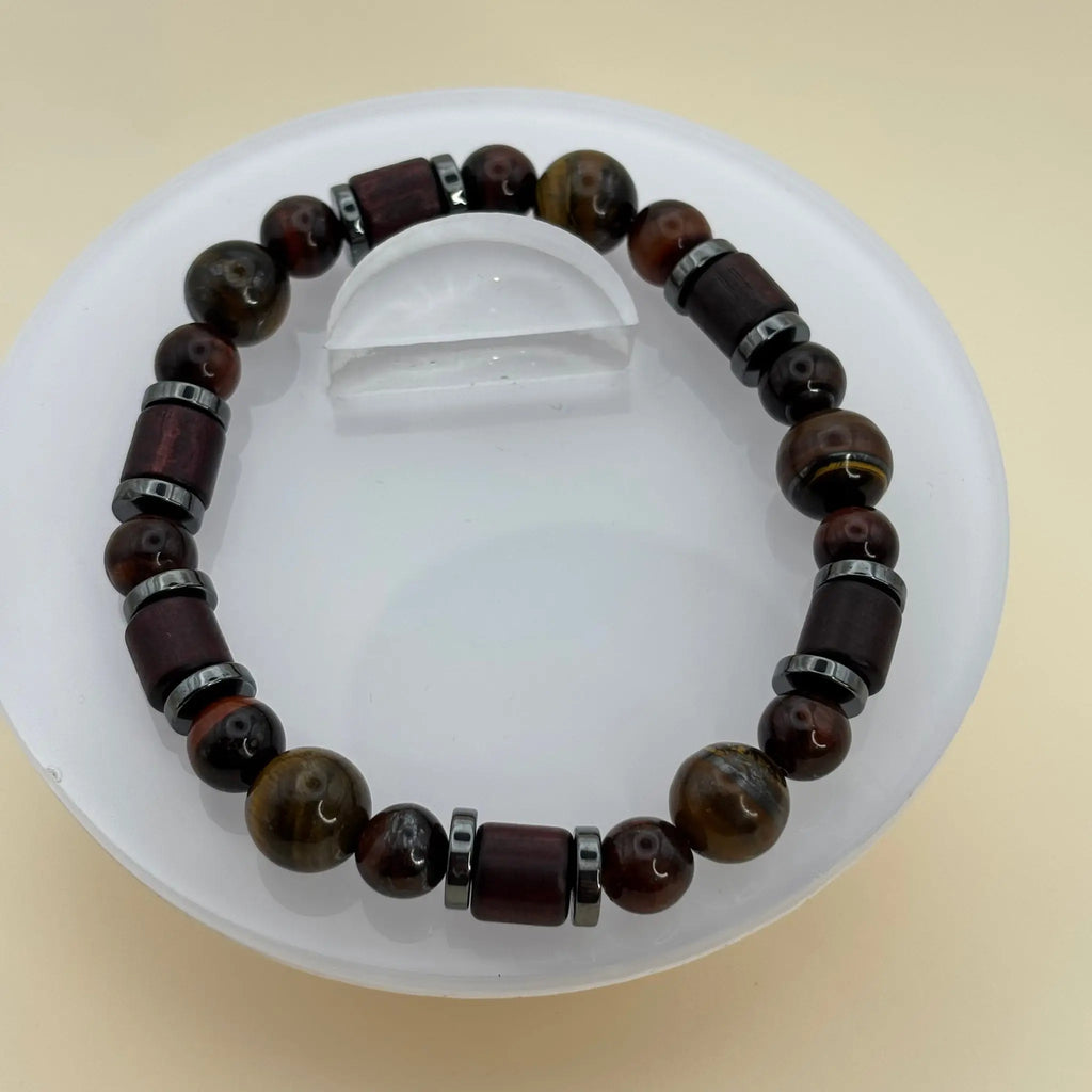 Bracelet artisanal en perles pour homme sur élastique avec des perles oeil de tigre marbrée