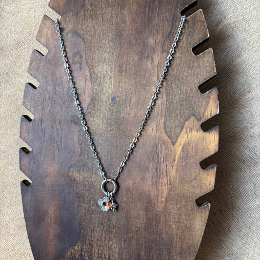 Collier argenté |Breloques soleil fleur et perles | Acier inoxydable