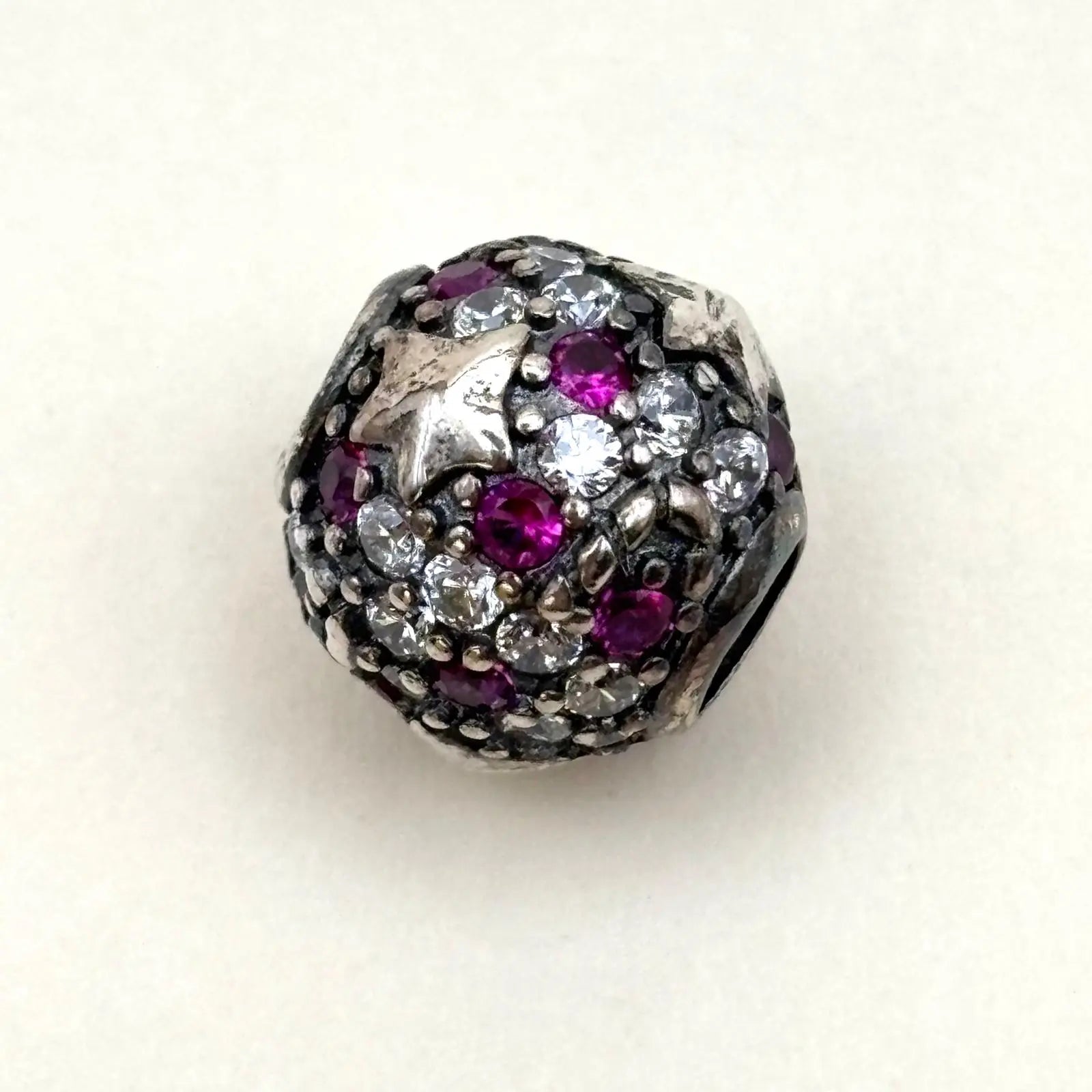Charms Pand'OR motif sphère étoiles et strass rose et blanc en argent Sterling vendu sur le site internet prêtes à briller