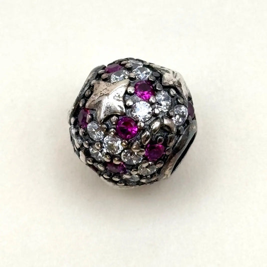 Charms Pand'OR motif sphère étoiles et strass rose et blanc en argent Sterling vendu sur le site internet prêtes à briller