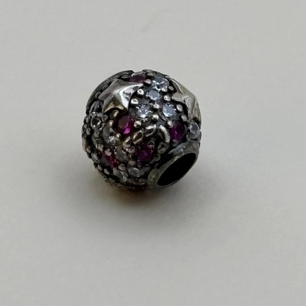 Charms Pand'OR argenté motif sphère étoiles et strass rose et blanc en argent Sterling vendu sur le site internet prêtes à briller