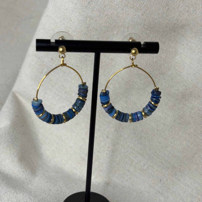 Boucles d'oreilles créoles | Perles colorées bleues | acier inoxydable
