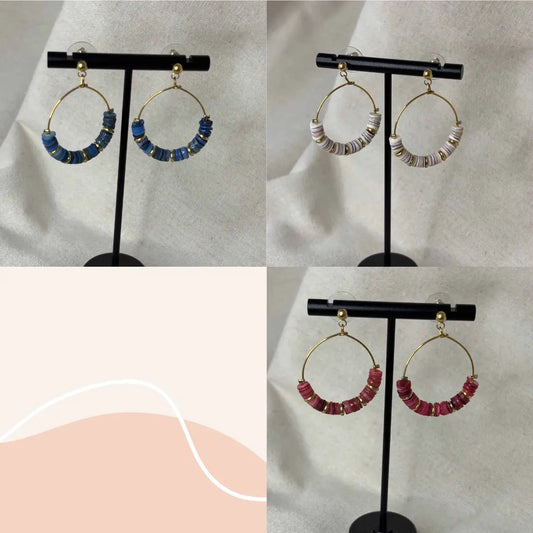 Boucles d'oreilles créoles |différentes couleurs de Perle colorés | acier inoxydable