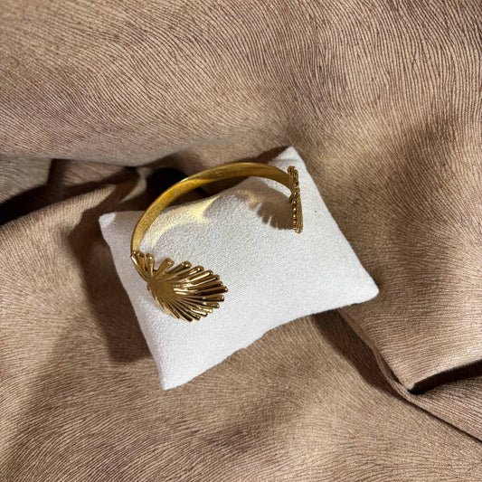 Bracelet doré |Bracelet rigide ouvert | Feuille de palmier dorée