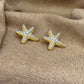 Boucles d'oreilles dorées| Motif étoile de mer avec strass |Acier inoxydable