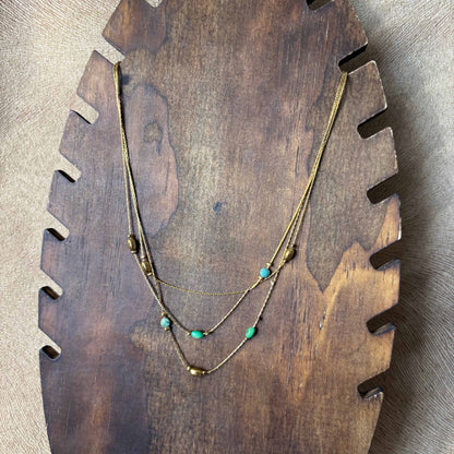 Collier multi rang or ou argent | pierres naturelles vertes | Acier inoxydable