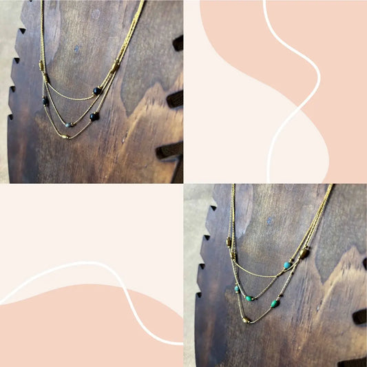 Collier multi rang or ou argent | Petites pierres naturelles | Acier inoxydable