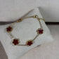 Bracelet doré | Motif trèfle | Fleurs rouges | Acier inoxydable